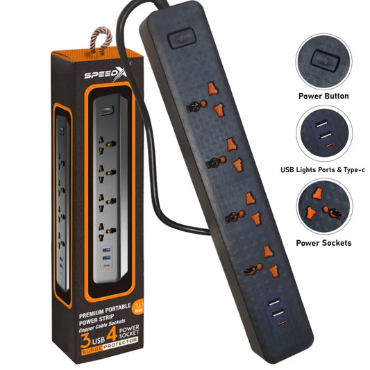 Power Extension with 4 Socket 3 USB,  Power Socket , 2M Extension Cord 2500W 10A