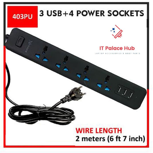 Power Extension with 4 Socket 3 USB,  Power Socket , 2M Extension Cord 2500W 10A