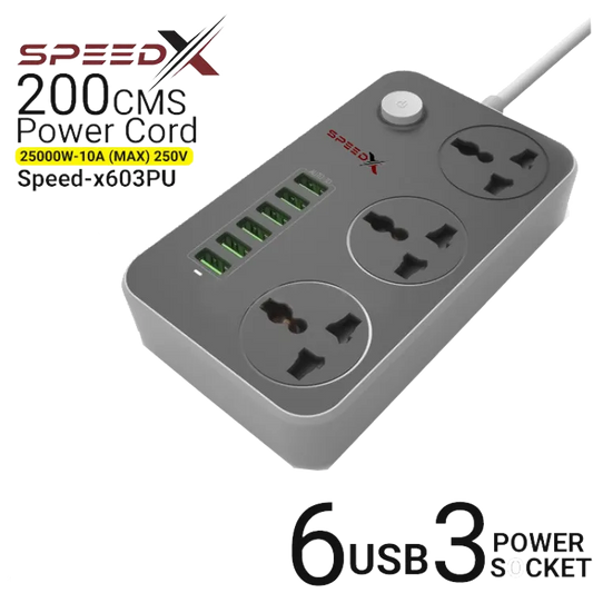 SPEED-X TECHNOLOGY 6USB 3POWERSOCKET SURGE PROTECTOR