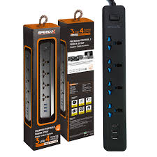 SPEED-X TECHNOLOGY 3USB 4POWER SOCKET SURGE PROTECTOR